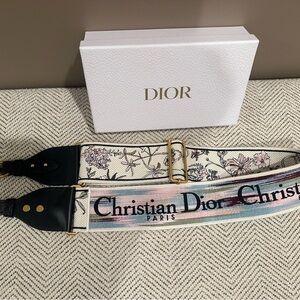 Christian Dior Paris Embroidered Floral Adjustable Bag Strap Gold Hardware